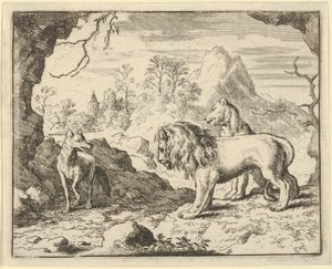 Renard convainc le lion et la lionne de trouver un trésor que son père leur a volé... - Allart van Everdingen