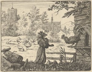 Renard, déguisé en moine, gagne la confiance du coq, 1650-75
