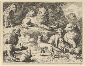 Renard est accusé par les animaux devant le lion - Allart van Everdingen