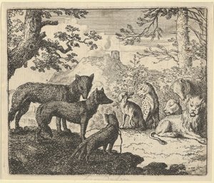 Les parents de Renard demandent à se retirer de la cour, extrait de « Renard le Renard » de Hendrick van Alcmar - Allart van Everdingen