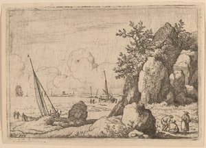 Paysage marin avec trois figures à droite - Allart van Everdingen