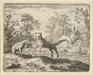 Le blaireau impose comme punition de sauter trois fois par-dessus un bâton au sol, 1650-75 - Allart van Everdingen