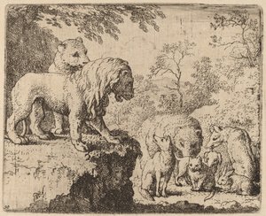 Le Lion pardonne Reynard devant les autres animaux - Allart van Everdingen