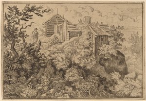 Trois cottages sur un rocher, probablement c. 1645-1656