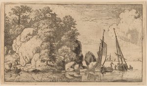Deux bateaux sur une large rivière, probablement vers 1645-1656