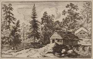 Femme dans un paysage fluvial regardant vers un bateau - Allart van Everdingen
