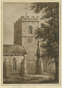 Église de Harborne : dessin à la sépia rouge, 2 juillet 1842