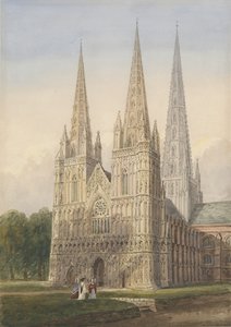 Cathédrale de Lichfield - Façade Ouest: aquarelle, nd [6 Sep 1842]