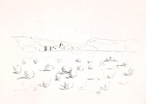 Prairie avec église en arrière-plan - Allen Tucker