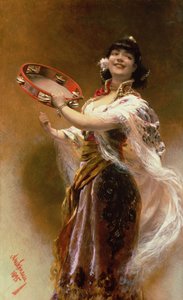 Jeune fille gitane avec un tambourin