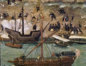 La ville de Séville, détail du port - Alonso Sánchez Coello