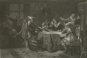 Henry Hudson recevant sa commission de la Compagnie néerlandaise des Indes orientales, 1609 - Alonzo Chappel