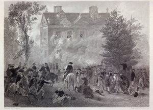 La bataille de Germantown à Chew House en 1777, gravée par Robert Hinshelwood, vers 1860