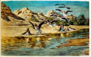 Illustration de Dinet tirée de "Mirages" Scènes de la vie arabe. 1906. Mirages, Scènes de la vie arabe a été illustré par Etienne Dinet et commenté par Silman Ben Ibrahim Bamer. Nasreddine Dinet est né sous le nom d