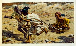 Illustration de Dinet tirée de "Mirages" Scènes de la vie arabe. 1906. Mirages, Scènes de la vie arabe a été illustré par Etienne Dinet et commenté par Silman Ben Ibrahim Bamer. Nasreddine Dinet est né sous le nom d