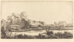 Ferme le long de la rivière vue à la lumière du soir - Alphonse Legros