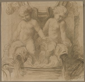 Fontaine avec putti chevauchant des dauphins - Alphonse Legros