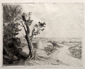Paysage avec des meules de paille