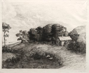 Paysage avec un étang