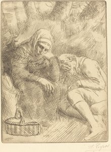 Homme et femme assis au bord de la route avec un panier - Alphonse Legros