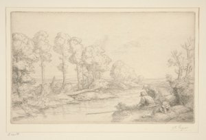 Repos au bord de la rivière - Alphonse Legros