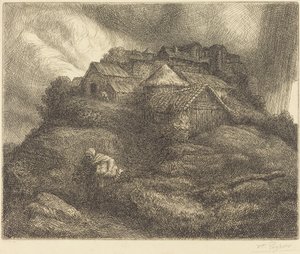 Village de Saint-Pierre pendant une tempête - Alphonse Legros