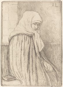 Jeune paysanne assise dans une église - Alphonse Legros