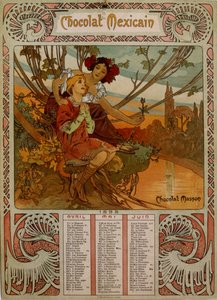 Calendrier Chocolate Masson illustré par Mucha (1860 – 1939). un peintre tchèque Art Nouveau