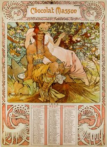 Calendrier Chocolate Masson illustré par Mucha (1860 – 1939), un peintre tchèque de l