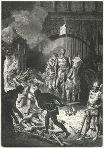El Cid, accompagné de sa femme Dona Jimena, supervise la construction du bûcher funéraire d
