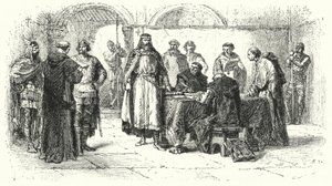 Proclamation du catholicisme comme religion du royaume gothique en Espagne au troisième concile de Tolède, 589 (gravure) - Alphonse Marie de (after) Neuville