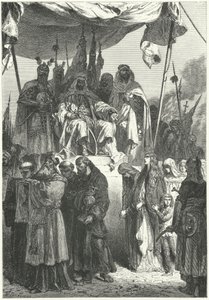 Saladin regardant passer des chrétiens capturés après sa prise de Jérusalem - Alphonse Marie de (after) Neuville