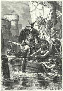 La flotte normande attaquant Paris, 885 (gravure) - Alphonse Marie de (after) Neuville