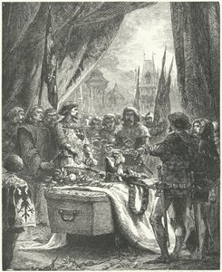 Le commandant de Châteauneuf de Randon déposant les clés de la ville sur le cercueil de Bertrand du Guesclin - Alphonse Marie de (after) Neuville