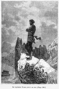 Le capitaine Nemo escaladant un rocher, illustration de 