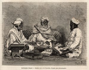 Les mollahs de la mosquée de Bhopal, en pleine discussion des points litigieux de la religion musulmane, gravure d