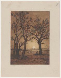Paysage avec moutons au coucher du soleil - Alphonse Stengelin (signed by artist)