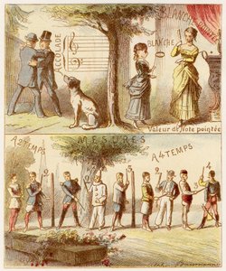 Accolade, valeur de note pointée, mesures à deux temps et à quatre temps - Gravure extraite de l