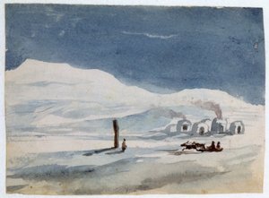 Igloos et Esquimaux". Aquarelle. Aurore Amadine Lucie Dupin (1804-1876) Romancière et féministe française qui a écrit sous le nom de George Sand.