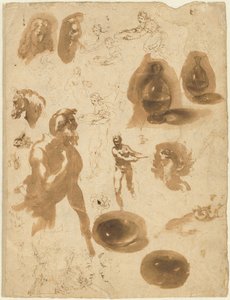 Études de bocaux en verre et de figures (recto) - Ambrogio Figino
