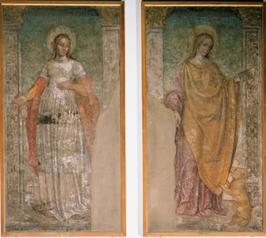 Sainte Agnès de Rome et Sainte Martina de Rome (Fresque) - Ambrogio da Fossano (c.1460 1523)