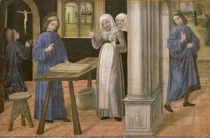 La prière, le miracle du tamis et le départ pour Subiaco, panneau de prédelle d