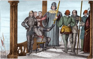 Charles V (1358-80) le Sage présente son épée à Duguesclin - Charles V Le sage (1338-1380) présente solennellement l