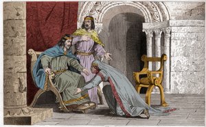 Emma embrasse le genou de son mari Raoul (d936) en reconnaissance de sa souveraineté - Emma de France (894-934) embrassant les genoux de son mari Raoul (ca. 890-936) qu