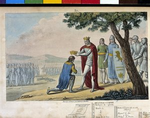 Henri I (1008 - 1060), dynastie capétienne. Vainqueur de son frère Robert le Vieux, il lui pardonna et lui donna le duché de Bourgogne en 1016 - Dessiné et gravé par Ambroise Tardieu en 1825. - Ambroise Tardieu