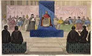 Philippe IV réunit au Louvre les États généraux, composés de clergé, de noblesse et de bourgeois notables ou tiers-état qui y fut admis pour la première fois en 1301 - Dessiné et gravé par Ambroise Tardieu en 1825. - Ambroise Tardieu