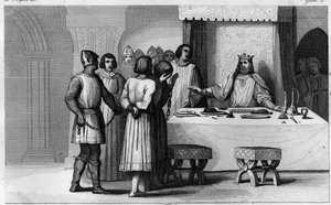 Robert II le Pieux libère des conspirateurs - Robert II dit « Le Pieux », dynastie des Capétiens - Sachant que 2 conspirateurs avaient été condamnés à mort, il les fit communier, les traita magnifiquement puis les rendit à la liberté - Gravure - Ambroise Tardieu