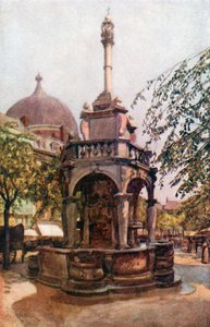 Le Perron Liegeois, Liege (colour litho) - Amedee (after) Forestier