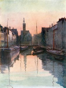 Quai du Miroir, Bruges (colour litho)
