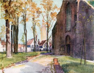 Le Béguinage, Bruges (lithographie couleur)